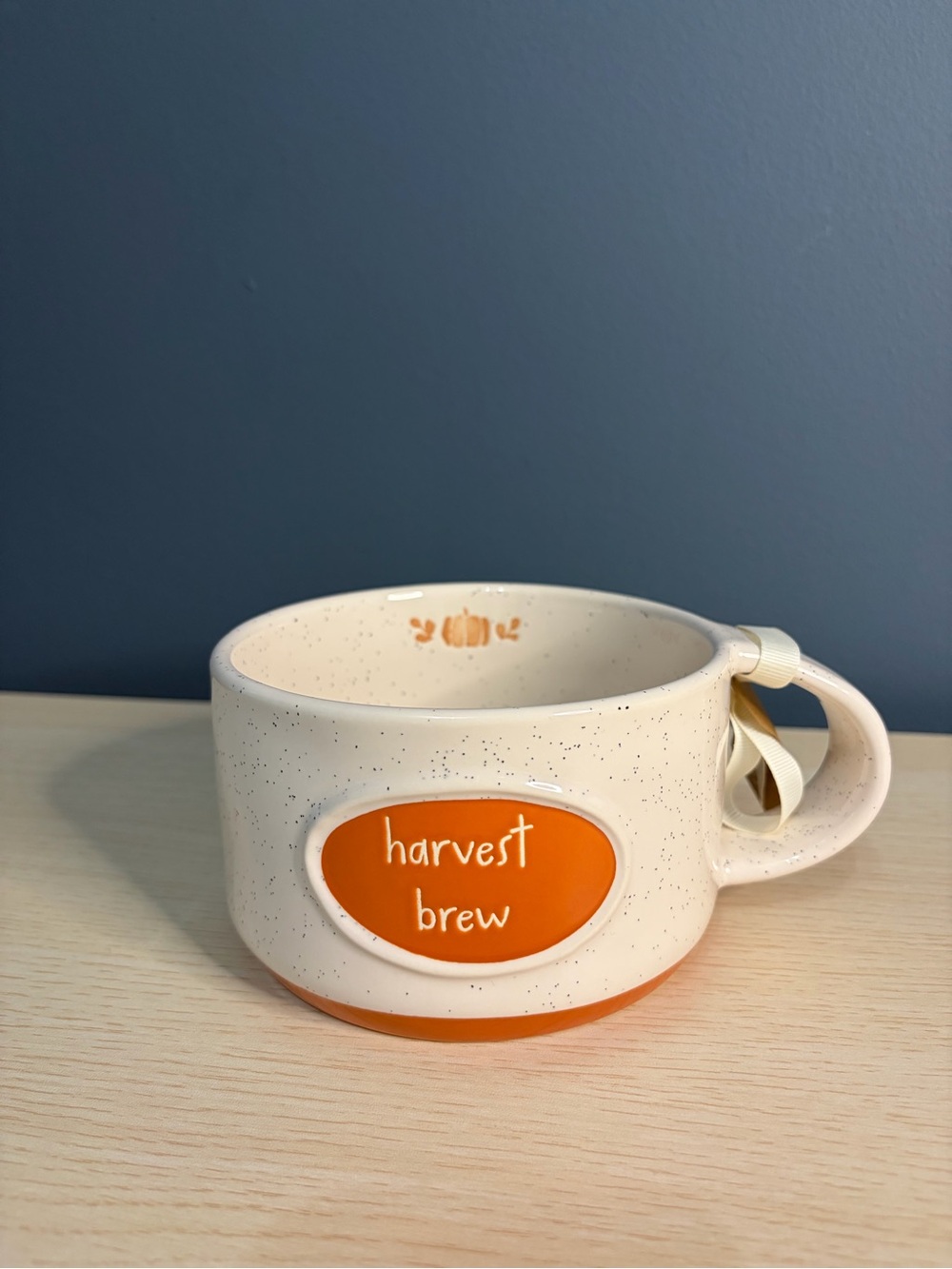 Rae Dunn-  Cream and Orange 'Harvest Brew' Ceramic Mug